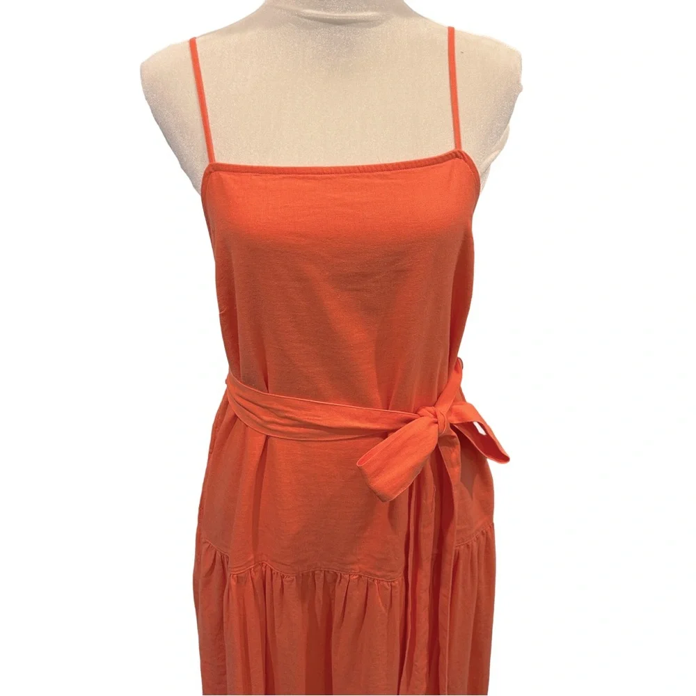 GAP Drop Waist Coral Linen Blend  Maxi Dress Small Tall‎ - Picture 4 of 11